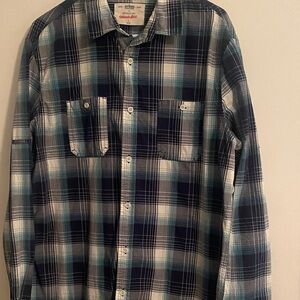 Urban Outfitters Navy and Teal Plaid Shirt